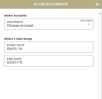 screen shot image of page to filter online documents on Flatwater Bank mobile app