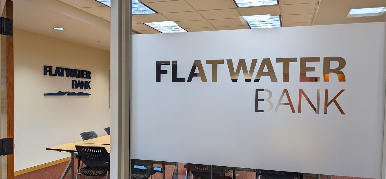 Flatwater bank entryway to a conference room in the bank building.