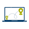 icon of an open laptop with a screen depicting moved location symbols